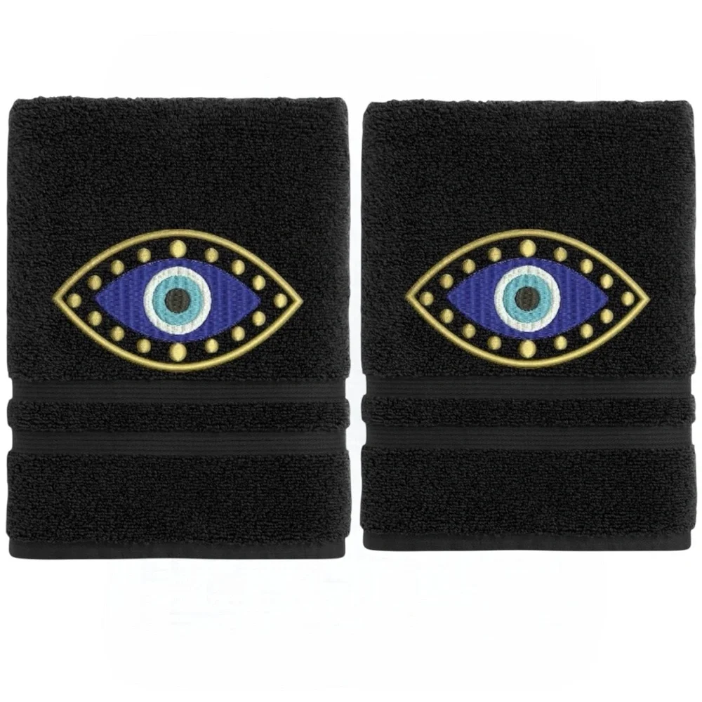 2 Evil Eye Embroidered Hand towels set of 2 Pick one New Made to order Black